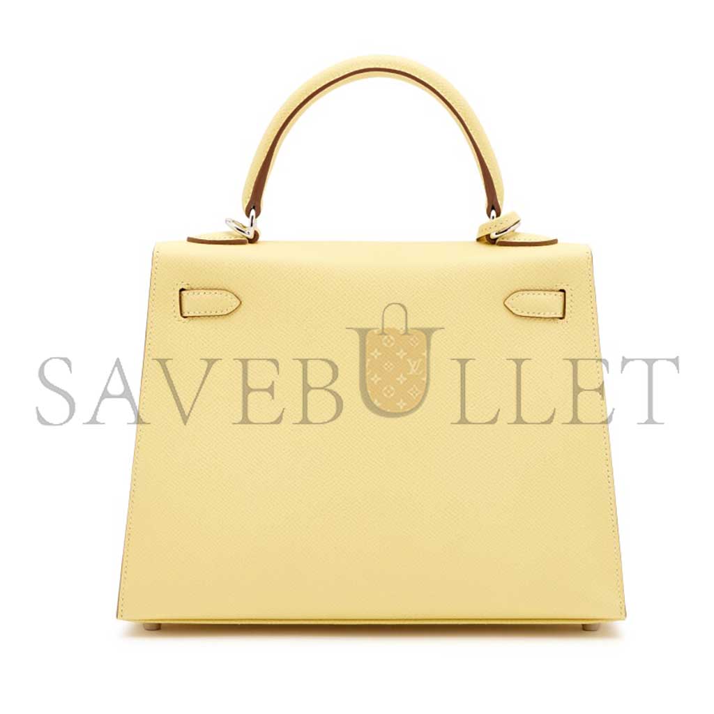 HERMÈS MASTER JAUNE POUSSIN EPSOM SELLIER KELLY 25 PALLADIUM HARDWARE (25*17*7cm)